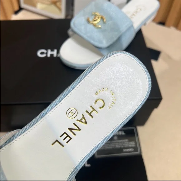 CHANEL Light Blue Slide Sandals - Picture 4 of 4